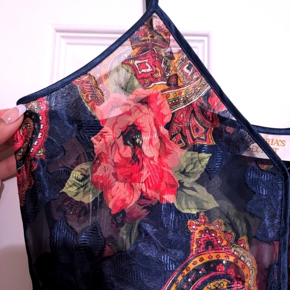 Vintage 90s Y2K Deadstock Victoria’s Secret Blue Floral Sheer Teddy – Size Small - Picture 5 of 6